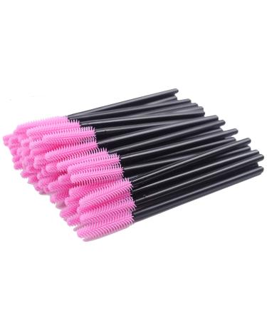 BIHRTC Pack of 100 One-Off Disposable Silicone Eyelash Mascara Brushes Wands Applicator Eyebrow Brush Makeup Tool Kit Set Deep pink