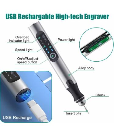 USB Rechargeable Engraving Pen | Mini Electric Engraver with 35 Bits | Cordless Rotary Tool for Jewelry, Glass, Metal, Wood, and More - Buy Online on GoSupps.com
