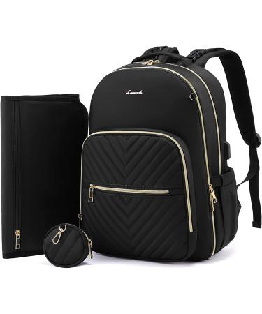Diaper Bag Backpack  LOVEVOOK Quilted Baby Bag with Changing Pad & Pacifier Holder Travel Diaper Bags with USB Charging Port Black - Buy Online on GoSupps.com