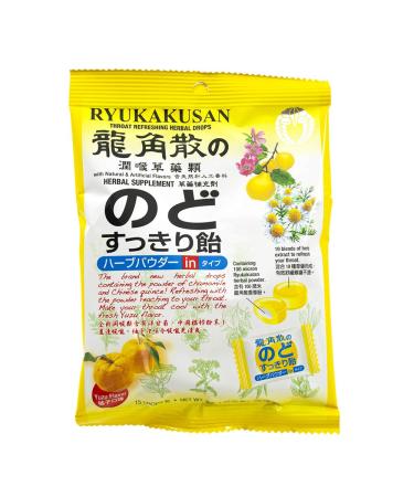 Ryukakusan Throat Refreshing Herbal Drops Supports Mouth Throat Respiratory System (Yuzu Flavor) (15 Drops) (1 Bag) (Solstice)