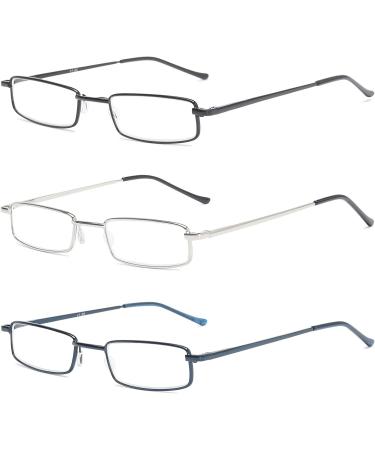 Vevesmundo Mini Compact Metal Reading Glasses with Blue Light Filter - Lightweight Spring Hinge Narrow Classic Design & Metal Etui Case - 2.5x Magnification - Buy Online on GoSupps.com