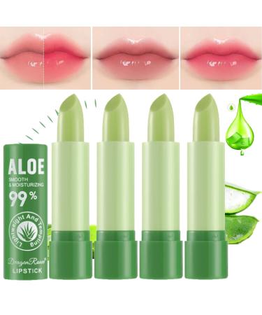4 Pcs Aloe Vera Color Changing Lipstick Long Lasting Nutritious Moisturizing Lip Balm Magic TemperatureColour Changing Lip Stick for Women