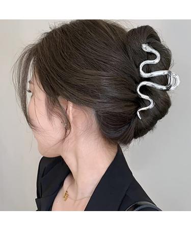 Silver Snake Hair Clips - Large Metal Hair Claw Accessories for Women & Girls (2Pcs) - Buy Online on GoSupps.com