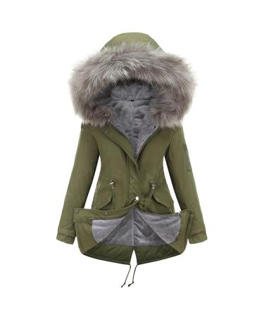 Hanxiulin plush jacket oversize warm lined fleecemantel ladies winter jacket long -sleeved winter coat jacket women trench coat long thick warm cuddly winter coat plush jacket xxl green