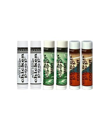 Chicken Poop Lip Balm Simone Chickenbone 100% Natural Moisturizer for Dry Chapped Lips Combo (2 Original 2 Mint 2 Coconut) Pack of 6