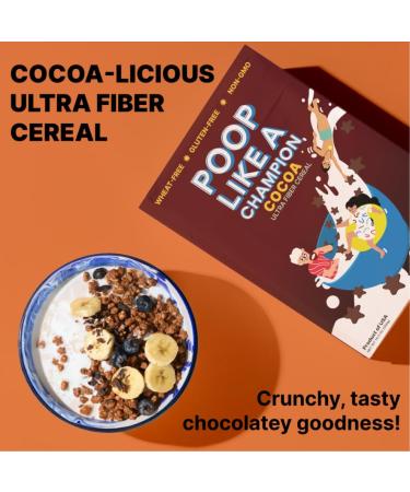 Poop Like a Champion Chocolate High Fiber Cereal Gluten Free Healthy Bran Cereal Poop Like A Champion Cocoa Cereal 18g Fiber Constipation Relief - Buy Online on GoSupps.com