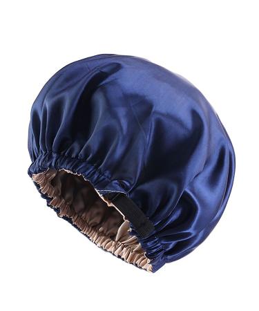 Satin Bonnet  Silk Hair Bonnet for Sleeping  Double Layer Satin Cap with Invisible Adjustment Buckle for Women's Natural Hair(Navy Blue)