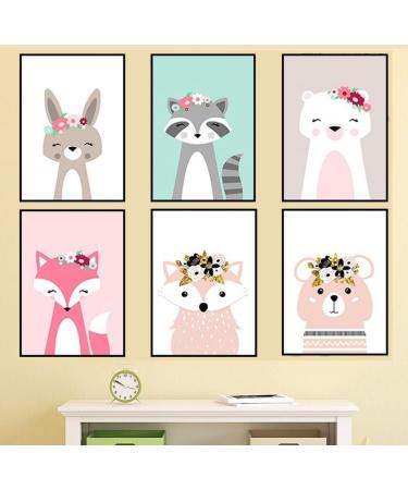 lulupila Pictures for children's room decorative poster baby room living room A4 children's poster children's pictures animal motifs forest animals for children boys and girls set of 6 - V25 Set of 6 V25