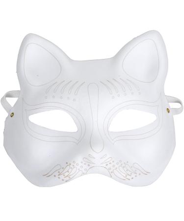 ABOOFAN Cat Mask Therian Mask White Cat Mask Unpainted Blank DIY Halloween Mask Animal Half Face Mask For Masquerade White 1