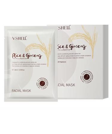 Korean Ginseng Rice Facial Mask 10 Pack Vegan with Vitamin C Korean Ingredient Brightens Skin Mask Sheet