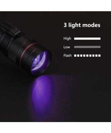 Vagocom LED Blacklight Ultraviolet Flashlight Torch 3 Modes Zoomable Black Light 395nm UV Flash Light Detector for Dog Cat Pet Urine Dry Stains(1 Pack Black Battery Included) 1 Pack Black - Buy Online on GoSupps.com