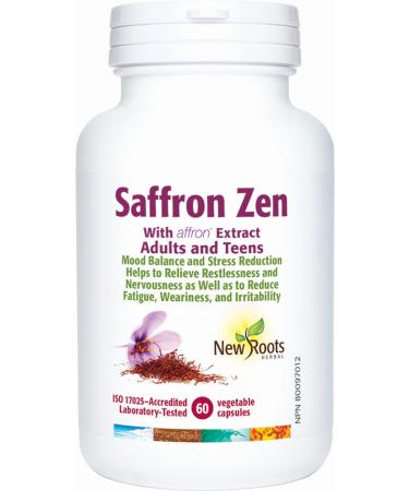 New Roots Herbal Saffron Zen with Affron Extract 60 Capsules - Organic Saffron Supplement for Adults & Teens - Promotes Emotional Well-being Supports Relaxation Enhances Vitality & Positive Outlook