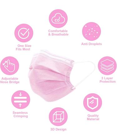 TBOC Disposable Hygiene Mask - 200 Pink 3-Layer Polypropylene Masks | Soft Lightweight & Breathable with Nose Clip for Optimal Comfort - Buy Online on GoSupps.com