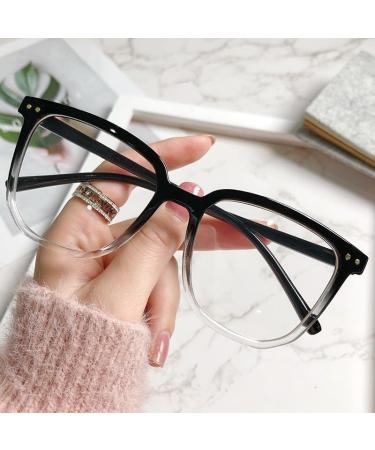 PARWANA Anti Glare Oversized Computer Readers Presbyopic Glasses Reading Glasses Anti Blue Light Flat Light Mirror Square +100 Black-clear