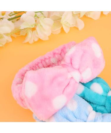Minkissy 3PC Bowknot Makeup Elastic Headwraps - Flannel Hair Bands for Face Washing Spa & Cosmetics - Pink Blue Light Blue - Buy Online on GoSupps.com