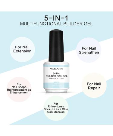 Morovan Clear Builder Gel - 5-in-1 Brush-On Hard Gel for Quick Nail Extension - Professional 15ml UV LED Builder Gel - Buy Online on GoSupps.com