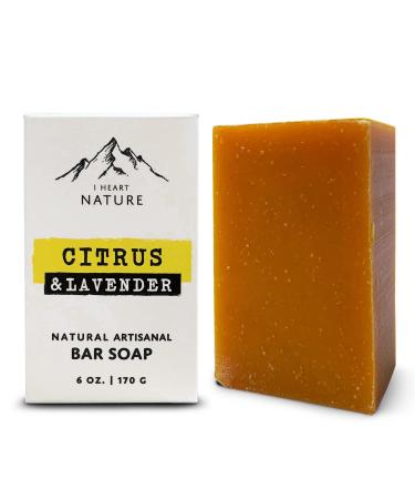 iHeart Fresh and Fragrant Citrus Lavender Soap Bar - Long Lasting Rich Creamy Moisturizing Lather - Face & Body Wash Soap for Men and Women - Large 6 Ounce Citrus & Lavender