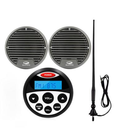 GUZARE Marine Stereo Waterproof Radio Boats Stereo Speaker Package Bluetooth MP3 USB AM FM AUX in Marine Radio with 3 Inch x 2 Black Speakers and Black Antenna 304-061B-056B