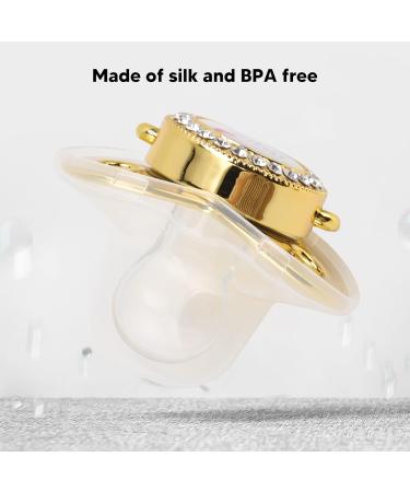 Luxury Baby Pacifier - Soft Silicone Nipple with Chain Clip for Newborns 6-18 Months - Gold - Buy Online on GoSupps.com