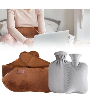IWILCS Hot Water Bottle Warm Hot Water Bag Rubber Hot Water Pouch with Soft Plush Hand Waist Warmer Cover Hot Water Bottle Belt for Neck Shoulder Back Legs and Waist Warm (Brown)