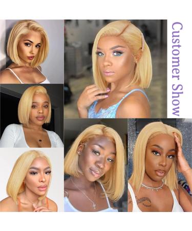 Honey Blonde Bob Lace Front Wig 10 Inch - 150% Density Straight Human Hair Wig with HD Lace - Pre Plucked and with Baby Hair - for Women - Buy Online on GoSupps.com