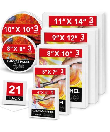 ESRICH Canvases for Painting Blank Cotton Canvas Boards 21Pack with 7 Size 4*4  5*7  8*10  9*12  11*14 Round Canvas with 8*8  10*10  3 of Each  Painting Canvas for Oil & Acrylic Paint 21 Packs Canvas Panel - 7 Siz... - Buy Online on GoSupps.com