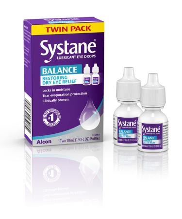 Systane Balance Lubricant Eye Drops, Restorative Formula, Twin pack, 0.33 Fl Oz (Pack of 2)