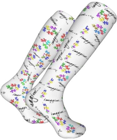 Autism Awareness Puzzle Pieces Compression Socks for Men & Women - 15-20 mmHg Circulation Support for Running & Cycling - Buy Online on GoSupps.com