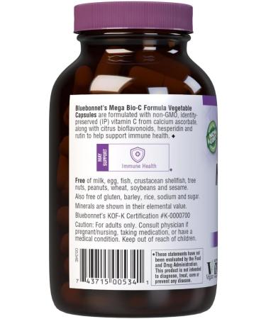 Bluebonnet Nutrition Mega Bio-C Formula Vegetable Capsules High Potency Buffered Vitamin C for Immune Health Soy Free Gluten Free Non-GMO Kosher Dairy Free Vegan 90 Count - Buy Online on GoSupps.com