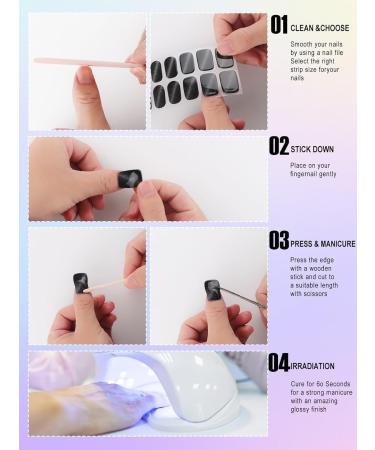 Kalolary Black Gel Nail Wrap Strips - Cat Eye Full Nail Art Polish Sticker | Long-Lasting & Easy Application | UV/LED Lamp Required - Buy Online on GoSupps.com