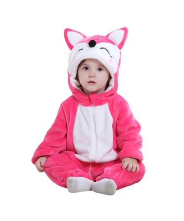Doladola Unisex Baby Hooded Cartoon Animal Romper Toddler's Jumpsuit Baby's Outfit Infant's Pajama 6-12 Months Rose Fox