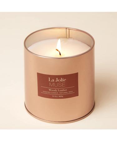 La Jolie Muse Woody Leather Scented Candle - Natural Wax - 100 Hours Long Burning - Holiday Tin - 13 oz Large Size - Buy Online on GoSupps.com