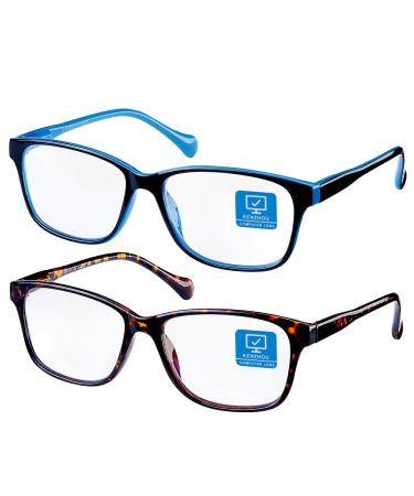 K KENZHOU 2-Pack Reading Glasses +1.50 Blue Light Blocking, UV400 Ultra Lightweight Spring Hinge Eyeglasses, Computer/TV/Phone Readers, Anti Eyestrain, Headache, Blurry Vision, for Men & Women Twilight and Blue+150
