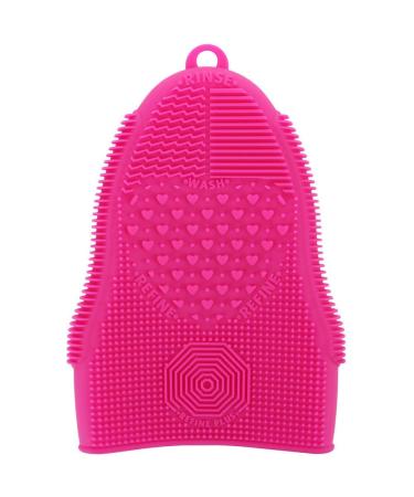 Makeup Brush Cleaner Glove Mat Mitt Silicone Cosmetic Cleaning Scrubber Tool Face Brushes and Eye Brush Washing Pad Pink (Rose Red)