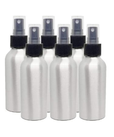 4 fl oz Aluminum Bottle with Black Fine Mist Spray Cap (6 Pack) 6 Count (Pack of 1)