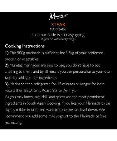 Mumtaz STEAK Marinade Sauce 500g 15 Minute Magic Marinade Medium Spiced BBQ-Grill-Roast-Stir or Air fry All Natural Ingredients Gluten Free Vegan Friendly. - Buy Online on GoSupps.com