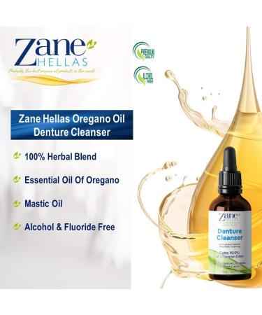 Zane Hellas Denture Cleaner with Oregano Oil Power - Remove Plaque, Tartar, Stains, and Bad Odor - 100% Herbal Solution for Dentures, Retainers, Braces, Mouth Guards - 1 fl.oz - Buy Online on GoSupps.com