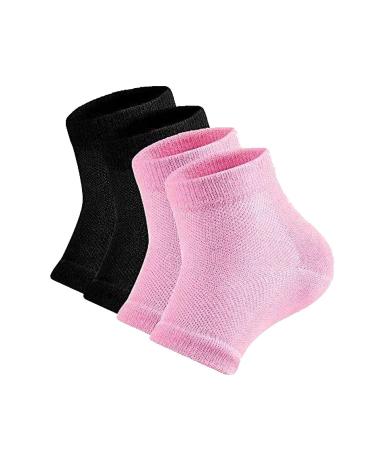 Moisturizing Socks Gel Heel Socks Toe Open Socks Relieve Heel Pain Comfortable Soft Vented Moisturizing Socks Suitable for Male and Female Day Night Care Skin Dry Cracked High Heel 2 Pairs Black & Pink