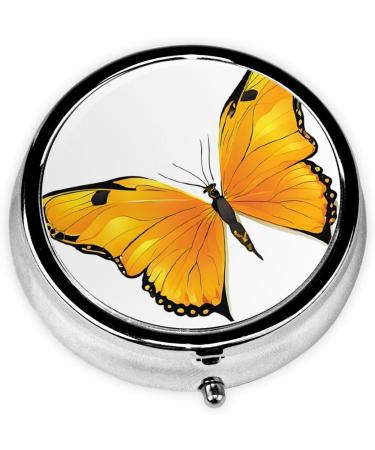 Pretty Butterflies Round Pill Box - 3 Compartment Mini Travel Organizer for Tablets & Vitamins | Decorative Pocket Purse Pill Case - Buy Online on GoSupps.com