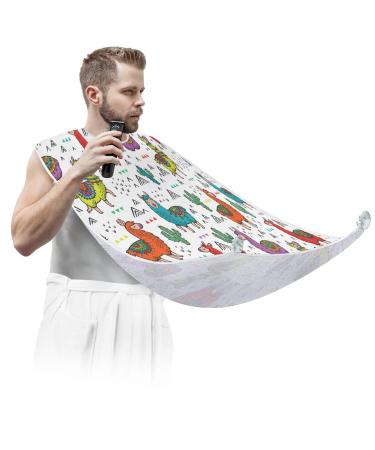 Beard Bib Apron Beard Bib Hair Catcher for Men Shaving and Trimming Non-Stick Waterproof Beard Cape Grooming Cloth Lovely Alpaca Pattern