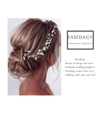 EASEDAILY Silver Leaf Flower Bride Wedding Hair Vine with Pearl Accents - 15.7inch Headpiece for Women and Girls - Buy Online on GoSupps.com