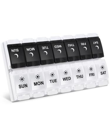 Easy Open Pill Organizer 2 Time a Day, Large 7 Day Pill Box Twice a Day with Push Button, Arthritis Friendly Day Night Vitamin Organizer, Weekly AM PM Pill Case Container
