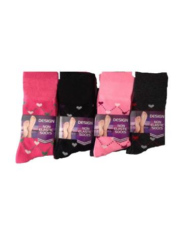 QZ FASHION 6 Pairs Ladies Loose-Top Non-Elastic Socks (Pack of 6) COTTON Bright Colours Diabetic Socks UK Size 4-7 EUR Size 37-42