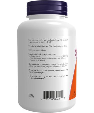 Now Foods Sunflower Lecithin 1200mg Non-GMO Softgels | 100 Count - Buy Online on GoSupps.com