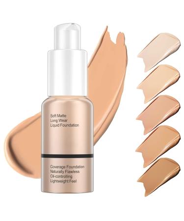 AONAT Foundation Full Coverage 30 ml Concealer Flawless Cream 24HR Matte Oil Control MakeUp in 104 Buff Beige 30 ml 1er Pack 104 Buff Beige