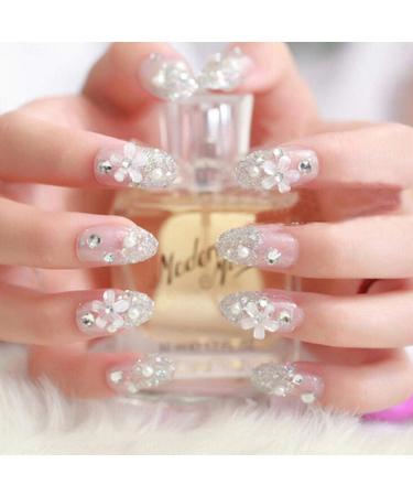 Shop Hujl 24pcs Shiny Silver Crystal 3D Rhinestone Artificial Nails - Perfect Wedding Tips for Brides | Press-On Fake Nails for Women - Buy Online on GoSupps.com