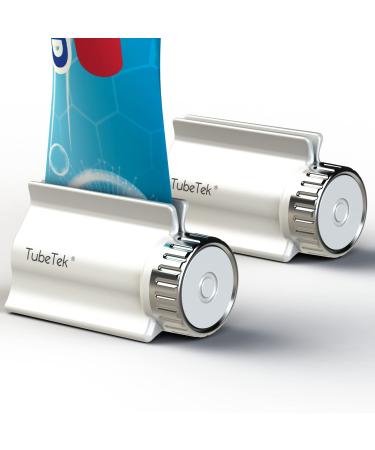 TubeTek Toothpaste Tube Squeezer 2-Pack, Dispenser Roller Wringer for Paint, Lotion, Cream, Glue. Made in USA. Color: Satin Nickel Satin Nickel 2-pack