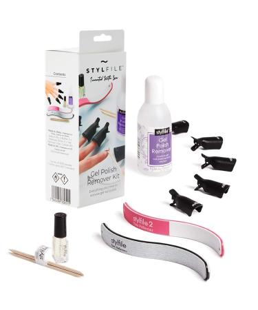 STYLFILE Gel Nail Polish Remover Tool Kit (12pcs) Remove Gel Nail Polish and Acrylics at Home in 15 Minutes No Foil Needed Includes Gel Polish Remover Solution (150ml) & Cuticle Oil Quick & Easy