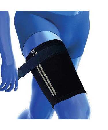 Kedley Thigh Support Sleeve | Advanced Elasticated Compression Band with Strap | Pulled Hamstring Strained or Bruised Muscles and Quad Injuries | Protects and Aids Active Rehabilitation (M/L) Black