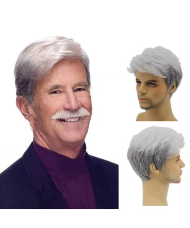 Realistic Gray Wig for Men - Fluffy Short Silver-White Style | Ideal for Middle-Aged & Elderly - Buy Online on GoSupps.com